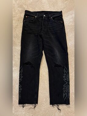 Levi’s 501 Black Rhinestone Embellished Jeans Waist 29 inch & Length 26 Inches L